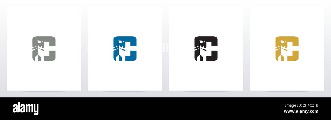 Schloss mit Flagge auf Brief Logo Design C Stock Vektor