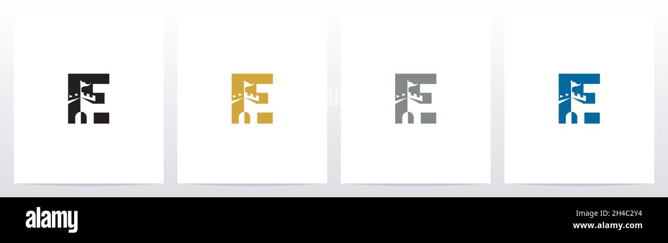 Schloss mit Flagge auf Brief Logo Design E Stock Vektor