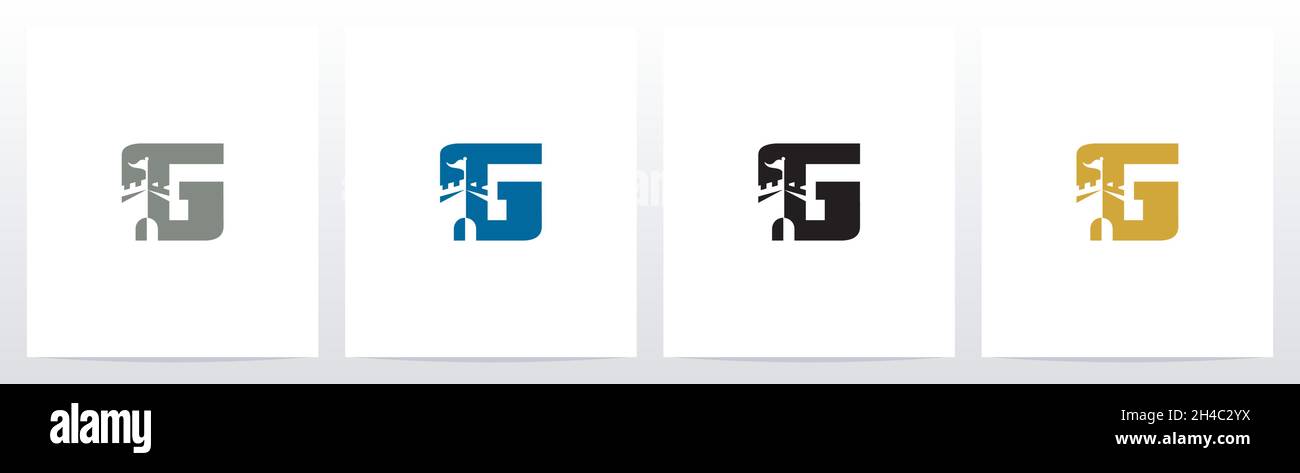 Schloss mit Flagge auf Brief Logo Design G Stock Vektor