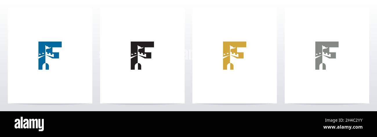 Schloss mit Flagge auf Brief Logo Design F Stock Vektor