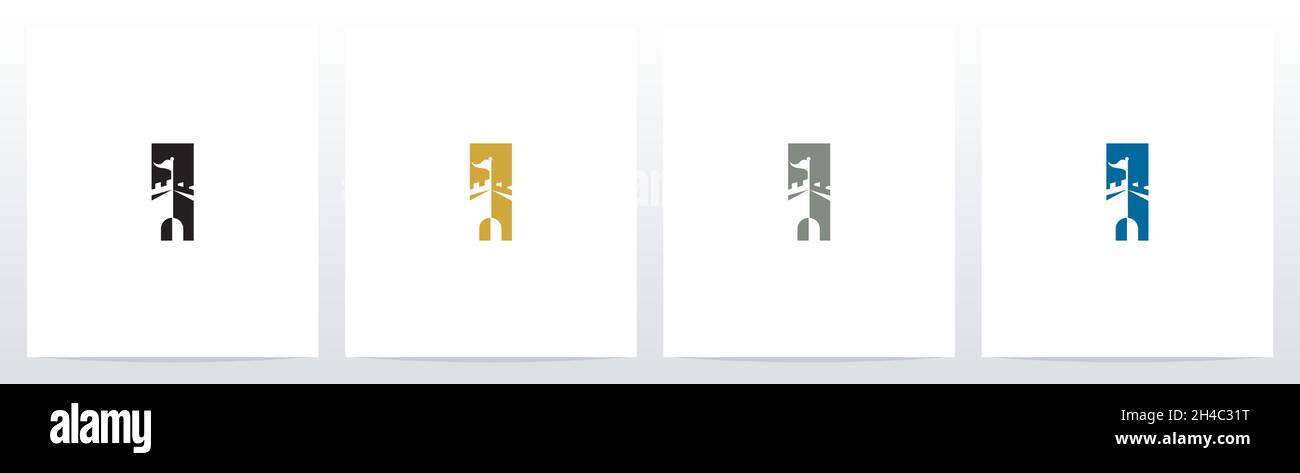 Schloss mit Flagge auf Brief Logo Design I Stock Vektor