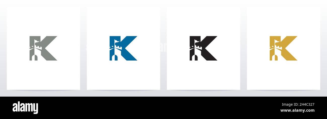 Schloss mit Flagge auf Brief Logo Design K Stock Vektor