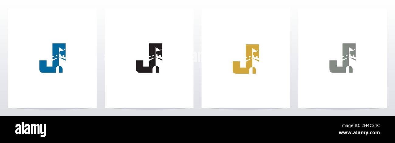 Schloss mit Flagge auf Buchstabe Logo Design J Stock Vektor