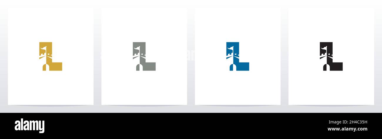 Schloss mit Flagge auf Brief Logo Design L Stock Vektor