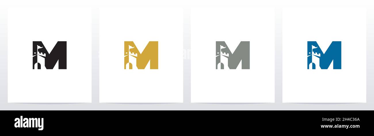 Schloss mit Flagge auf Brief Logo Design M Stock Vektor