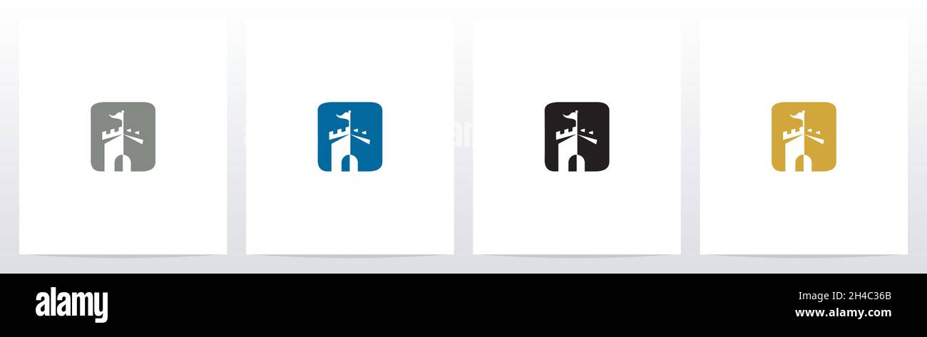 Schloss mit Flagge auf Brief Logo Design O Stock Vektor