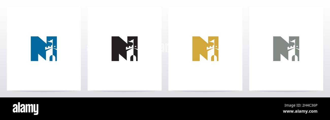 Schloss mit Flagge auf Brief Logo Design N Stock Vektor