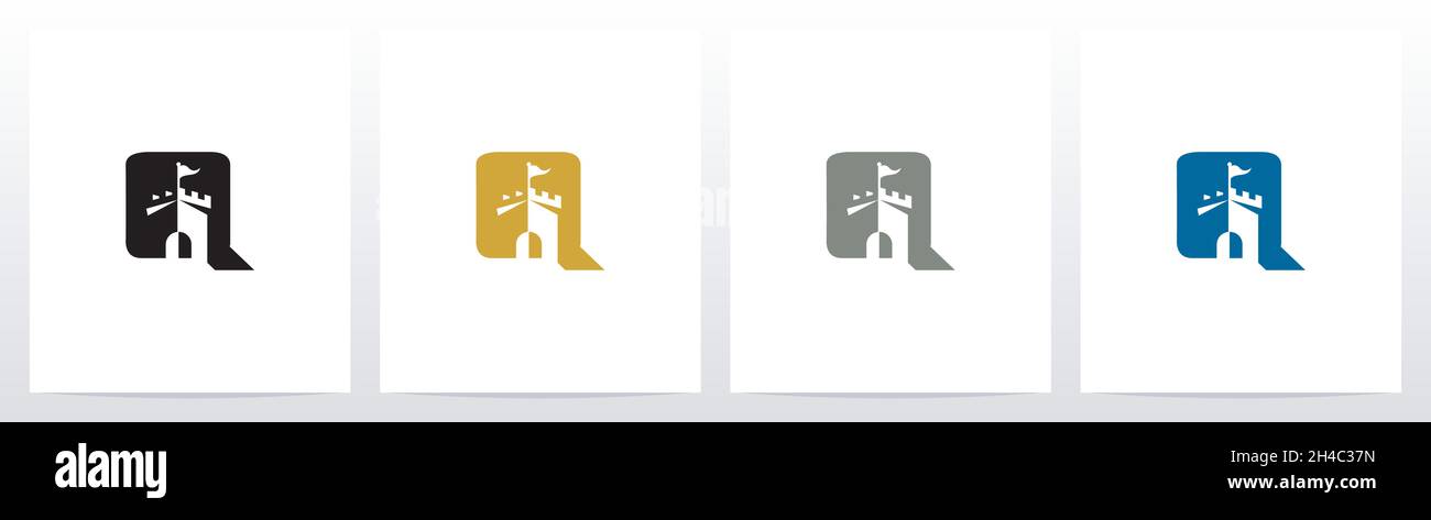 Schloss mit Flagge auf Brief Logo Design Q Stock Vektor