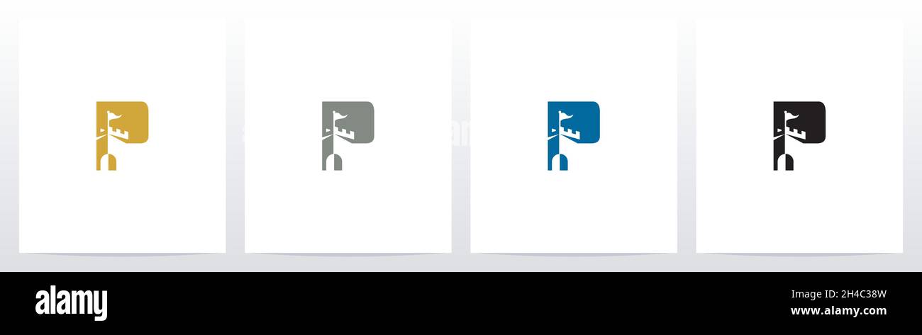 Schloss mit Flagge auf Brief Logo Design P Stock Vektor