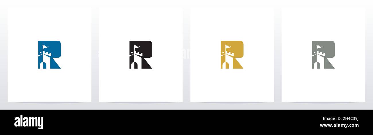 Schloss mit Flagge auf Brief Logo Design R Stock Vektor