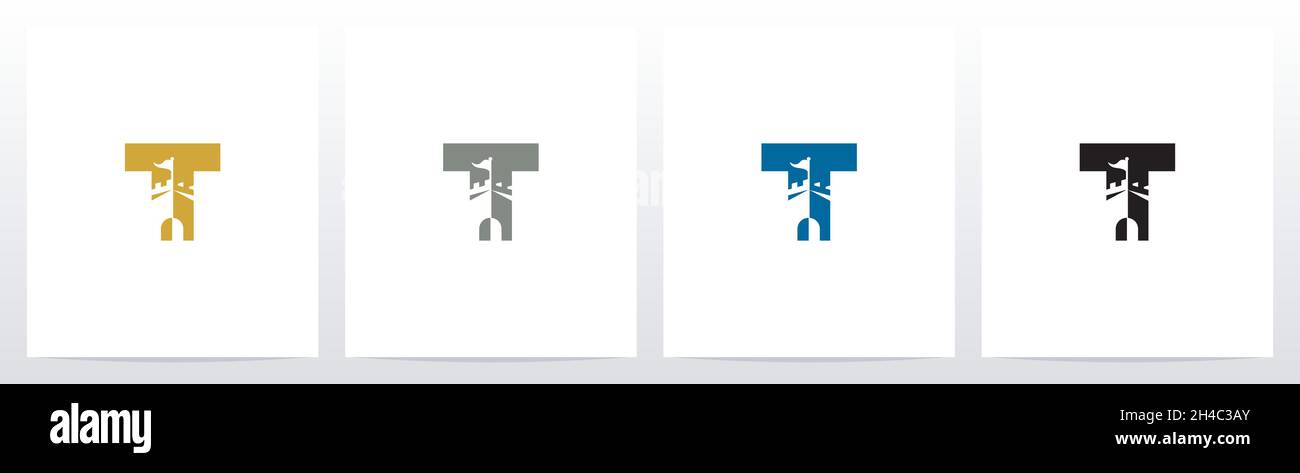 Schloss mit Flagge auf Brief Logo Design T Stock Vektor