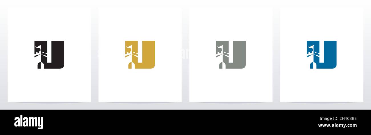 Schloss mit Flagge auf Brief Logo Design U Stock Vektor