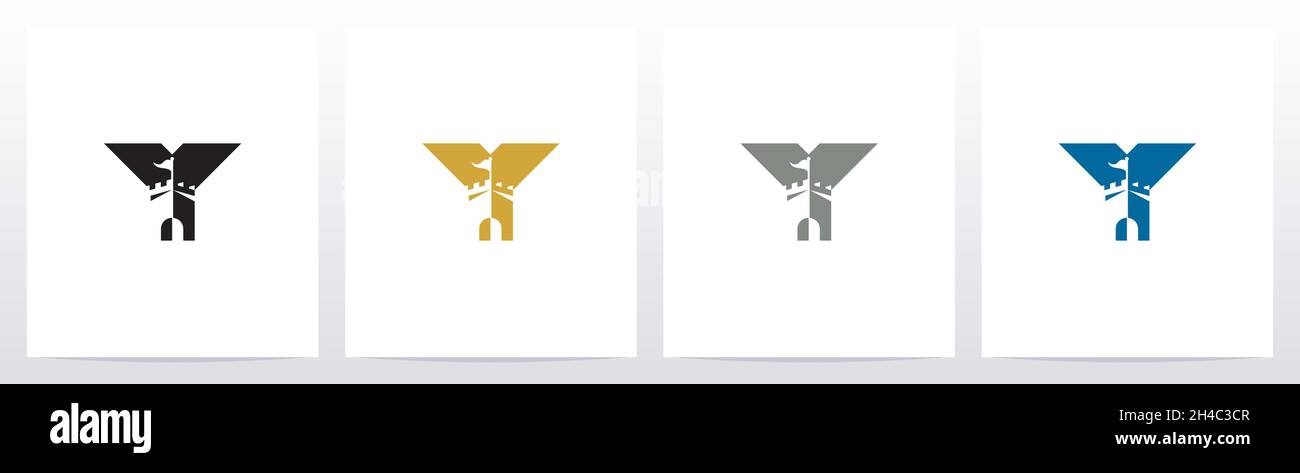 Schloss mit Flagge auf Brief Logo Design Y Stock Vektor