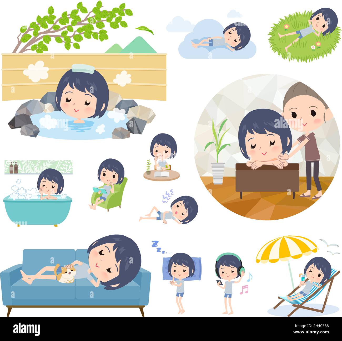 Eine Reihe unbezahlter Avatar-Frauen über das Entspannen.Es ist Vektorgrafik so einfach zu bearbeiten. Stock Vektor