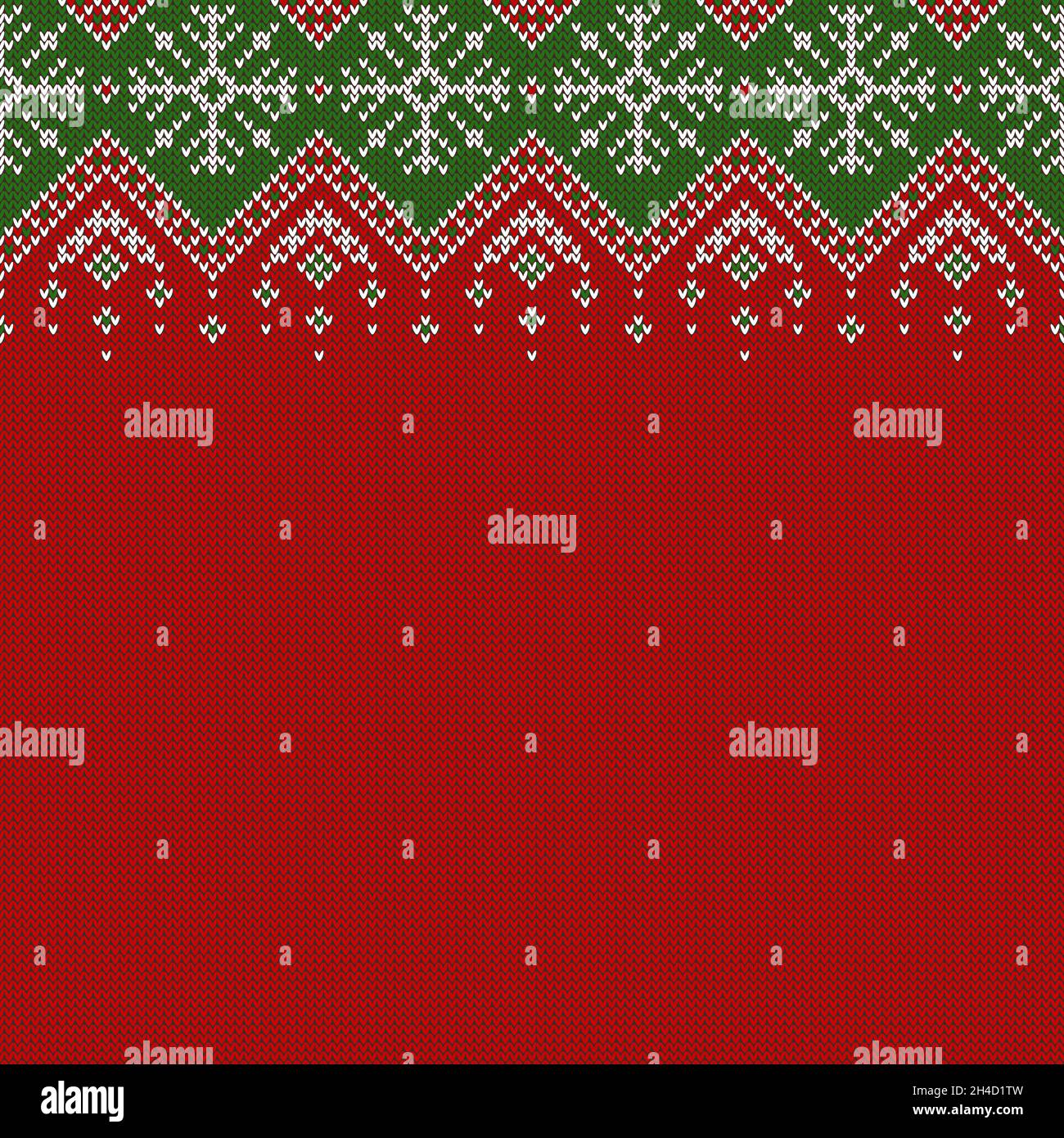 Gestrickter Hintergrund mit Schneeflocken und Copyspace. Horizontal nahtloses Muster für Weihnachten oder Neujahr Design. Pullover mit Bordüre Stock Vektor