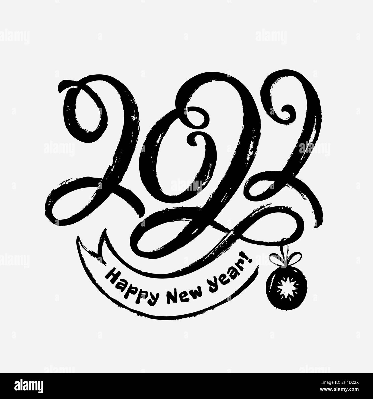 2022 Beschriftung. Grußkarte zum frohen Neujahr. Schwarze Pinsel Figuren isoliert auf weißem Hintergrund. Moderne handgezeichnete Vektorgrafik. Stock Vektor