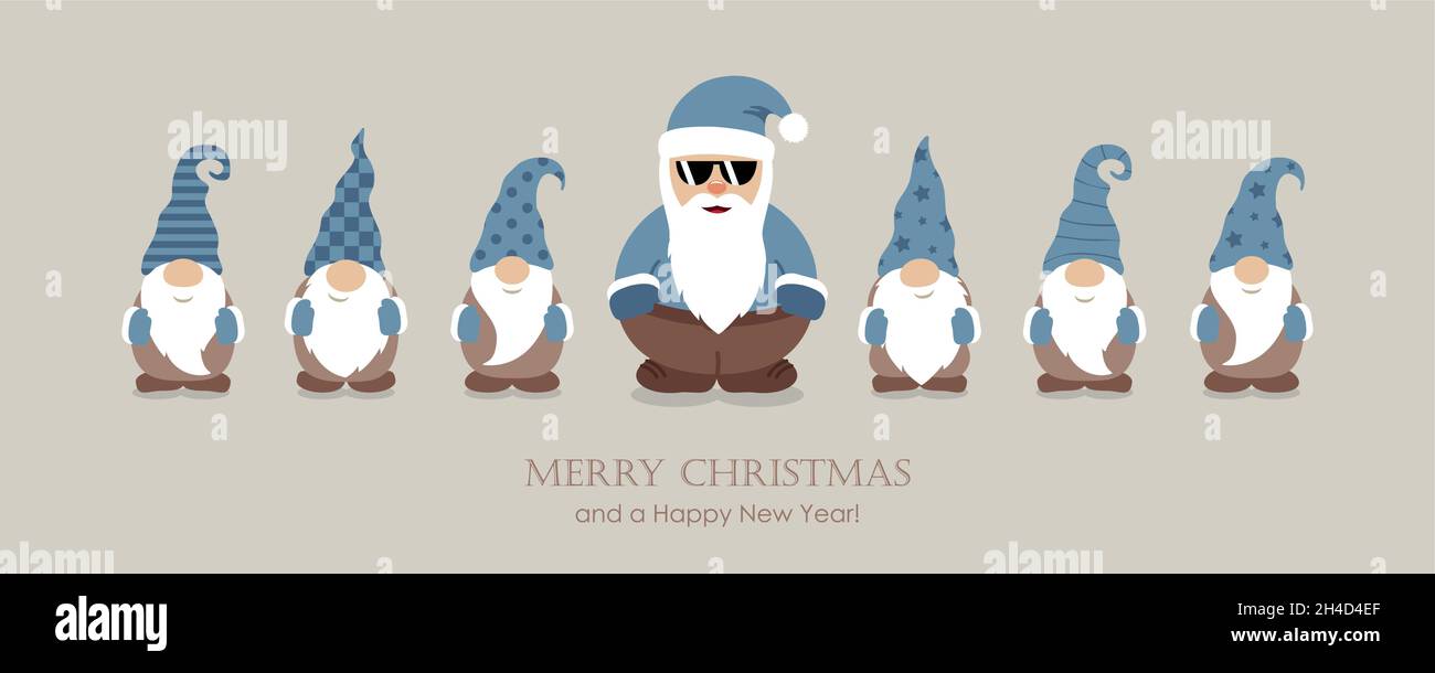 Cool weihnachtsmann und seine Helfer gnome weihnachtszeichentrickfilm Stock Vektor