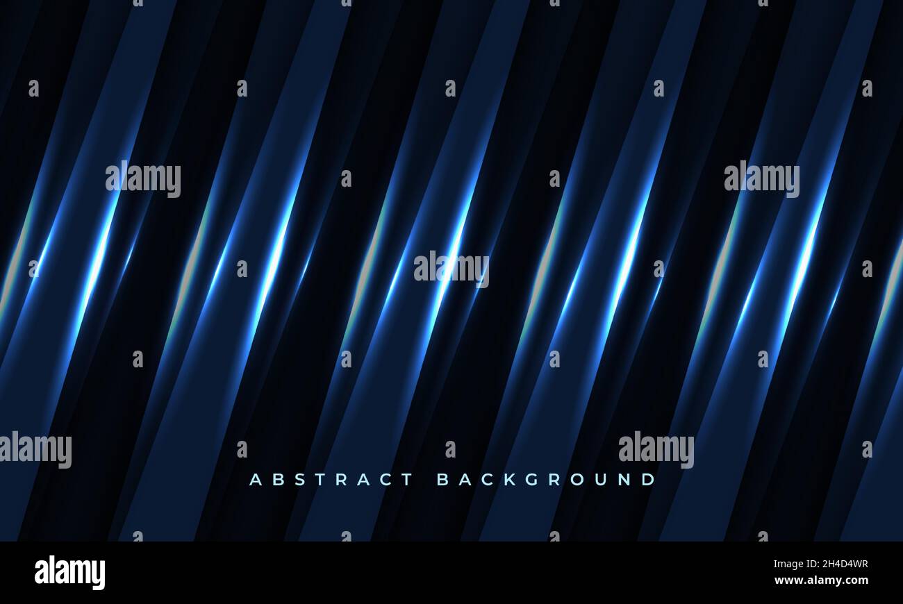Dunkelblauer luxuriöser geometrischer Hintergrund mit diagonal leuchtenden Lichtlinien und Schatten. Vektor abstrakter geometrischer Hintergrund Stock Vektor