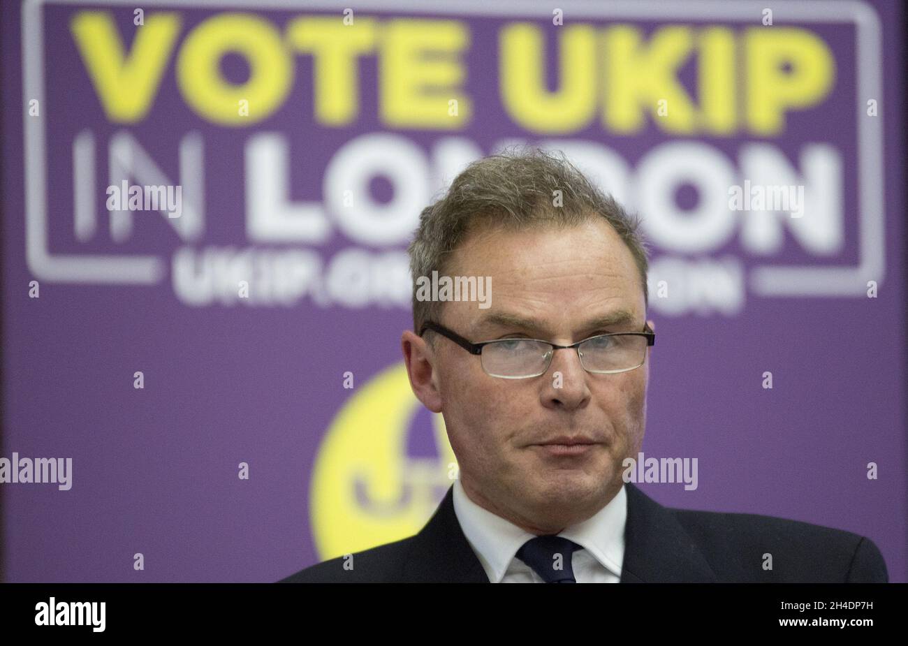 Peter Whittle, Kandidat des Londoner Bürgermeisters startet das Wahlprogramm der UKIP in London im Emmanuel Centre, Westminster, London. Stockfoto