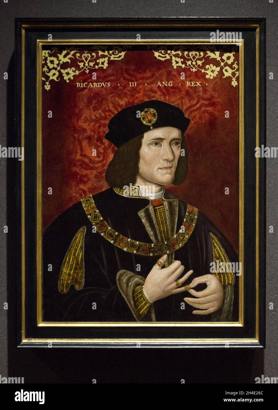 Das Porträt Richard III. Aus dem 16. Jahrhundert der National Portrait Gallery, das dem New Walk Museum and Art Gallery in Leicester, der Stadt, in der der König begraben wurde, zum ersten Mal im Rahmen von Coming Home verliehen wurde, Ein großes neues Projekt, um Hometowns in ganz Großbritannien die beliebtesten Porträts zu verleihen. Stockfoto