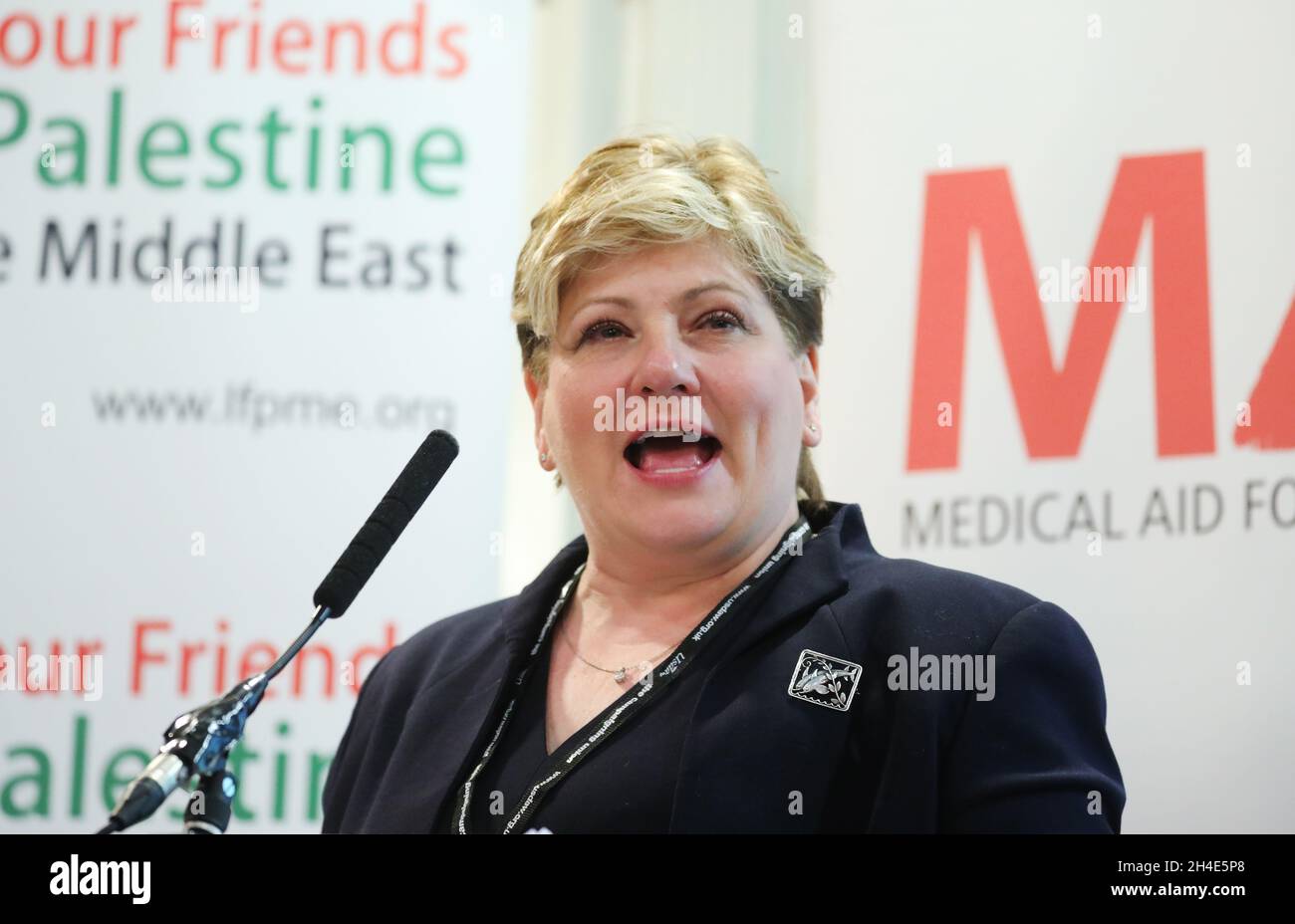 Schatten-Außenministerin Emily Thornberry spricht während eines Empfangs der Labour Friends of Palestine and the Middle East am dritten Tag der Jahreskonferenz der Labour Party im Brighton Center in Brighton. Bild datiert: Montag, 23. September 2019. Bildnachweis sollte lauten: Isabel Infantes / EMPICS Entertainment. Stockfoto