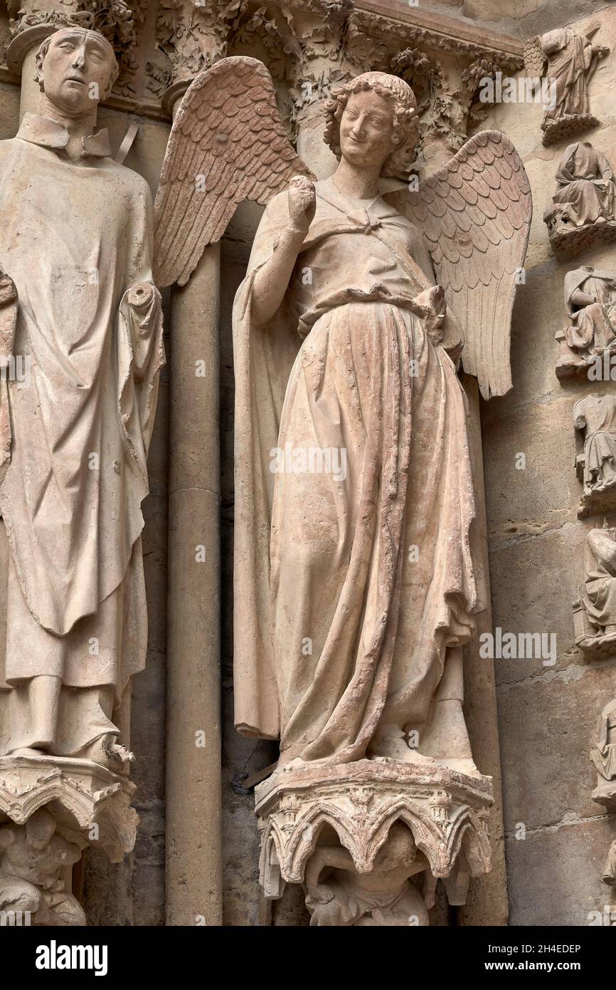 Smile Angel. Linker Portico. Kathedrale von Reims. Frankreich. Stockfoto