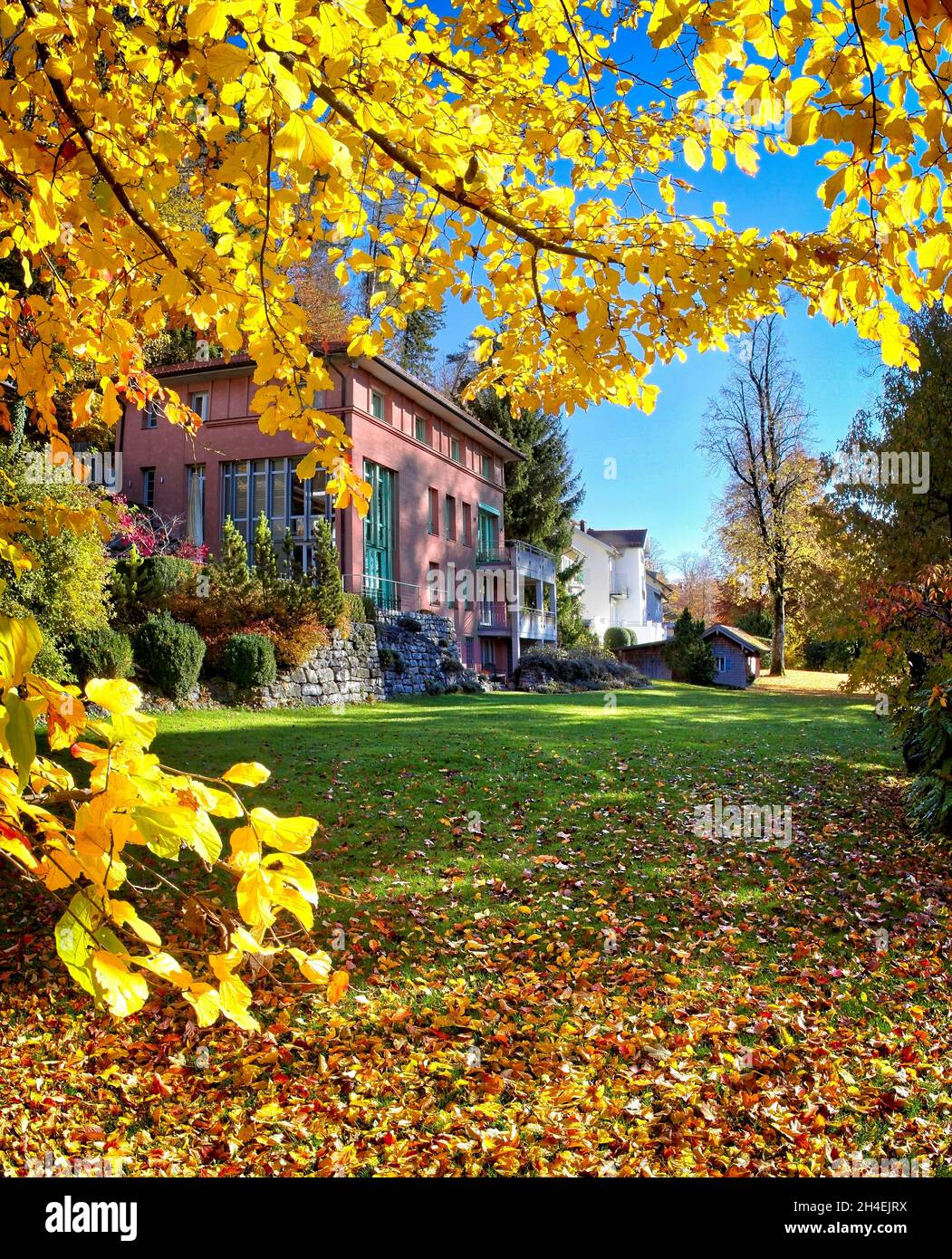 DE - BAYERN: Herbstliche Privatgartenszene in Bad Tölz (HDR-Fotografie) Stockfoto