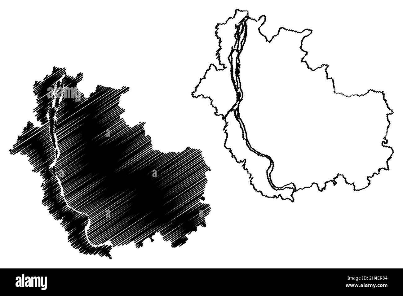 Saharsa Bezirk (Bihar Staat, Kosi Division, Republik Indien) Karte Vektor-Illustration, scribble Skizze Saharsa Karte Stock Vektor