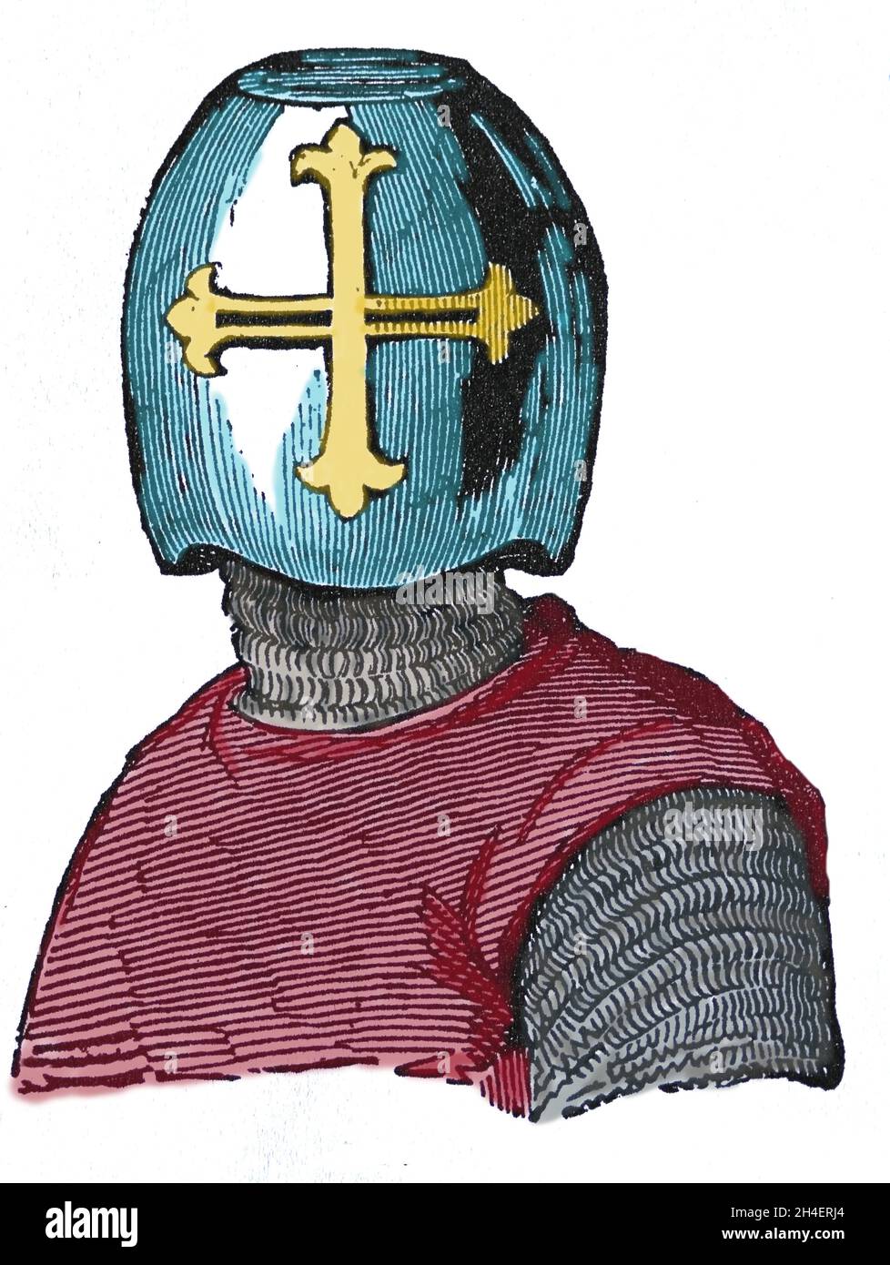 Mittelalter. 13. Jahrhundert. Helm. Gravur, 19. Jahrhundert. Stockfoto