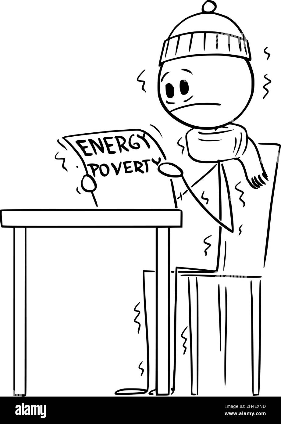 Energiearmut und kaltes oder kühles Wetter, Vektor-Cartoon-Stick-Abbildung Stock Vektor