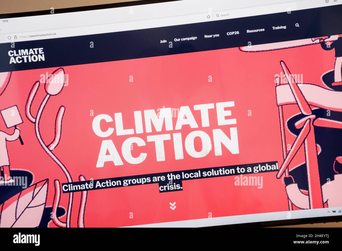 Homepage der Umweltkampagnengruppe Take Climate Action. Stockfoto