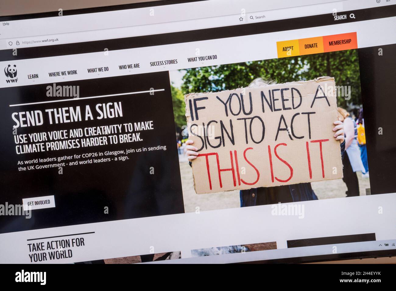 Homepage der Umweltkampagne des World Wide Fund for Nature. Stockfoto