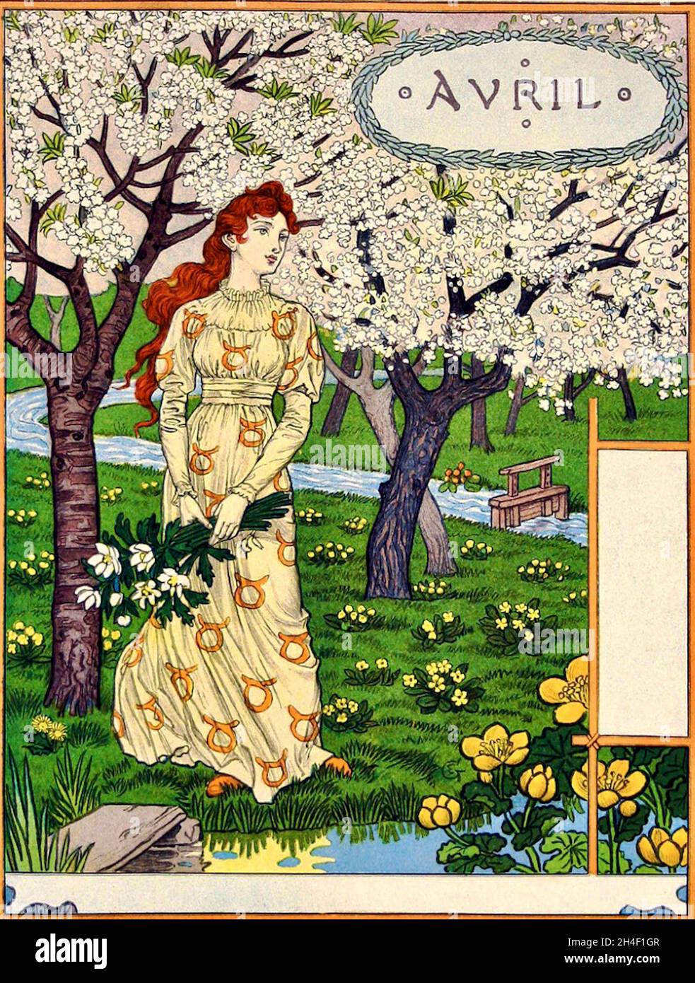 Der Kalender von Eugène Grasset im Auftrag des Pariser Kaufhauses La Belle Jardinière - die Monate - April Stockfoto