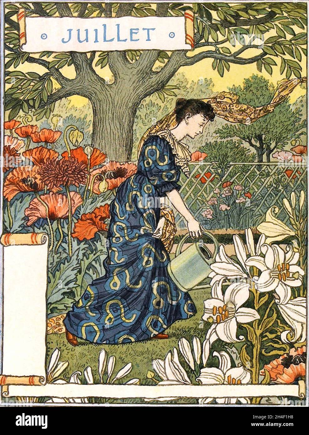 Der Kalender von Eugène Grasset im Auftrag des Pariser Kaufhauses La Belle Jardinière - die Monate - Juli Stockfoto