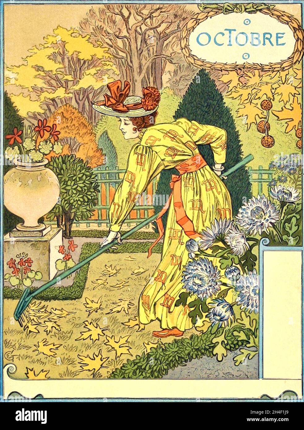 Der Kalender von Eugène Grasset im Auftrag des Pariser Kaufhauses La Belle Jardinière - die Monate - Oktober Stockfoto
