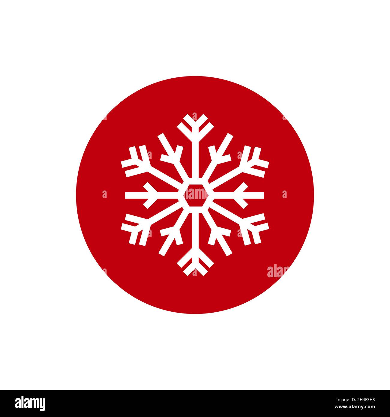 Winter-Ikone mit flacher weißer Schneeflocke im roten Kreis. Neujahr-Piktogramm. Vektorgrafik. Weihnachten Clip Art. Web-Taste, Label. Stock Vektor