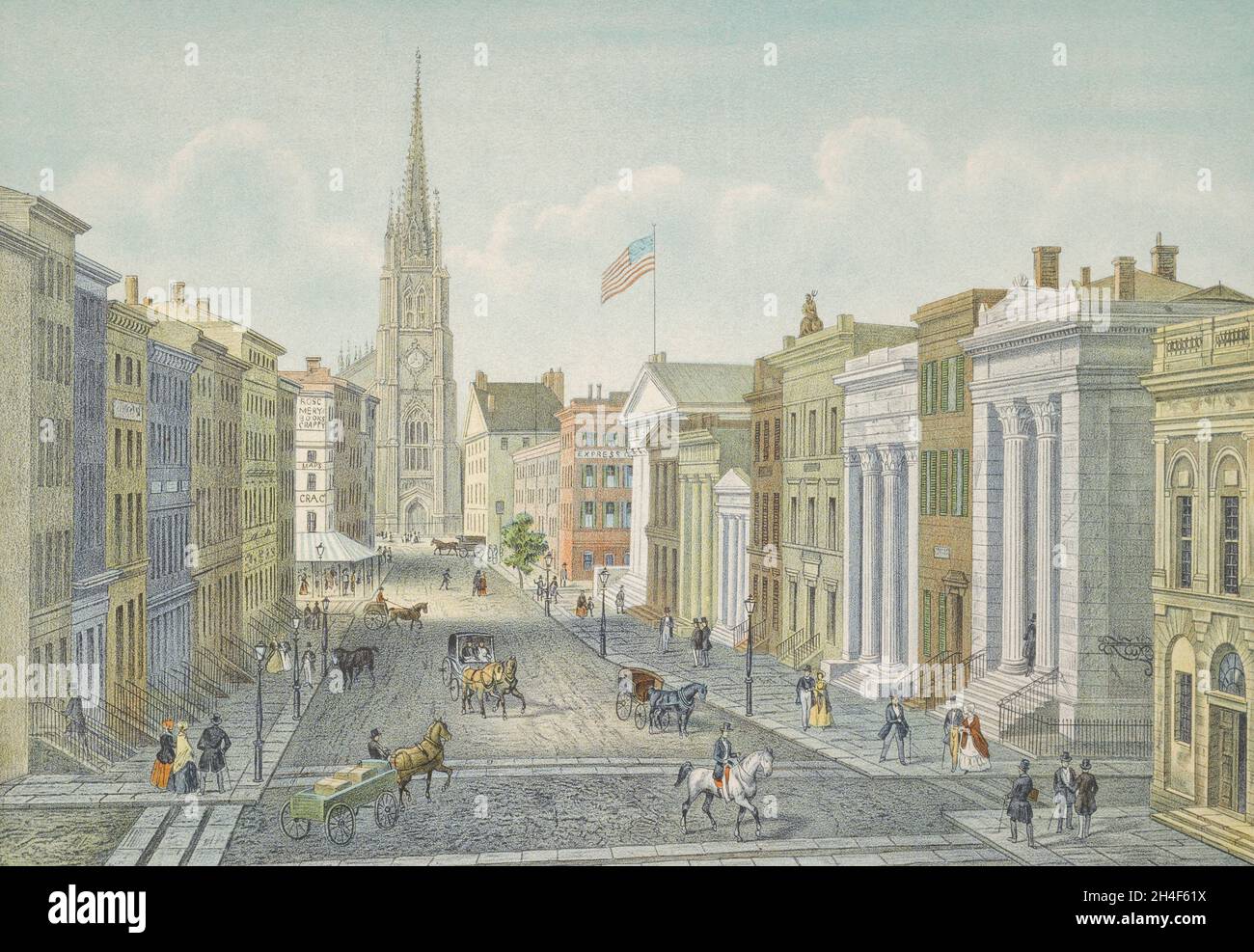 Wall Street, New York City, Vereinigte Staaten von Amerika im Jahr 1847. Nach einem Werk von Laurent Deroy nach Amos F. Eno. Stockfoto