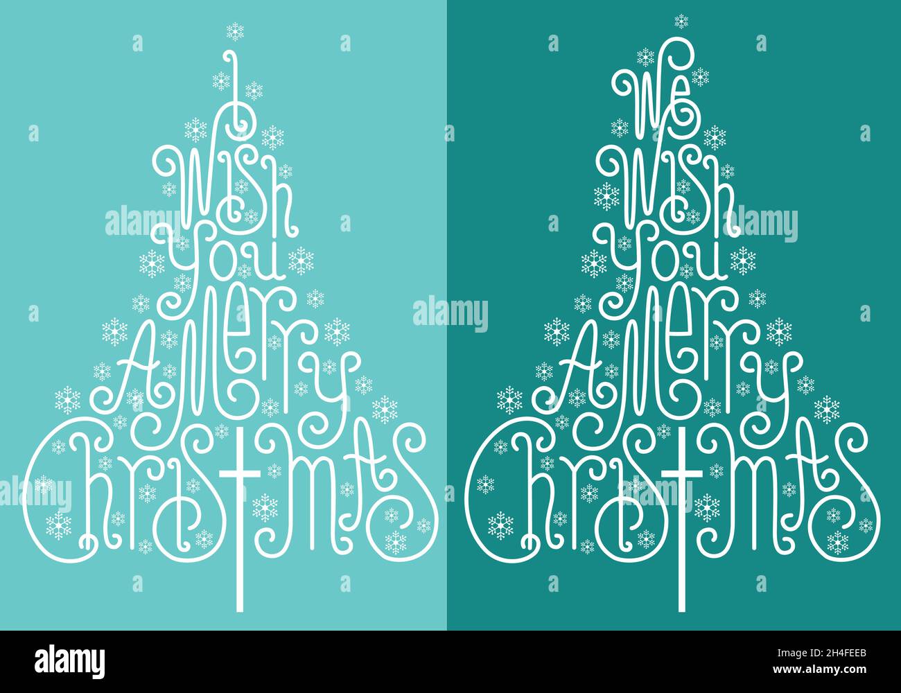 Handgezeichnete Weihnachtsbäume mit handgeschriebenen Buchstaben, Vektorgrafik für Weihnachtskarten Stock Vektor