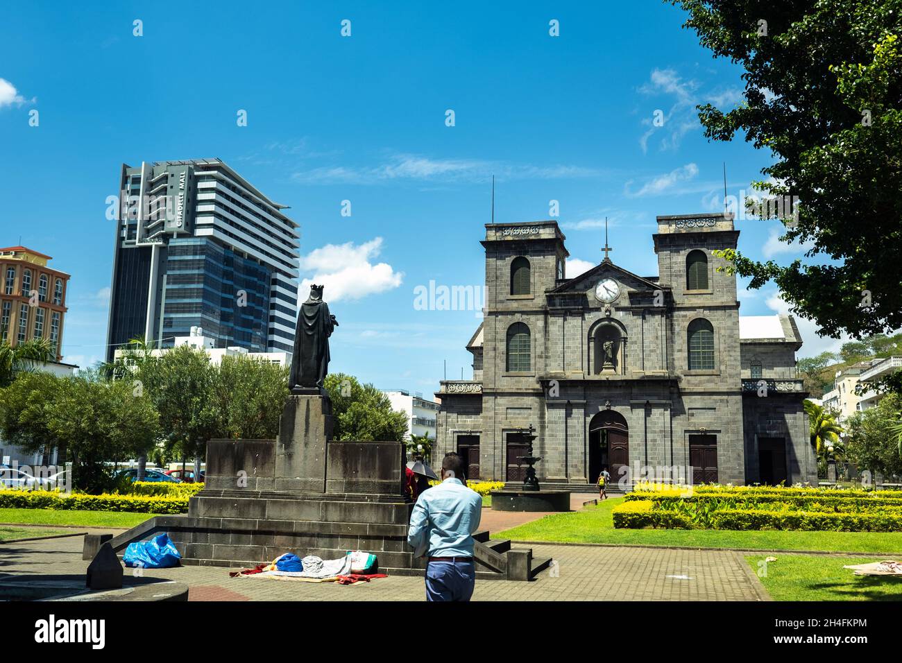 PORT LOUIS, MAURITIUS-3. DEZEMBER 2019: Außenansicht der Unbefleckten Empfängnis-Kirche in Port Louis, Mauritius. Stockfoto