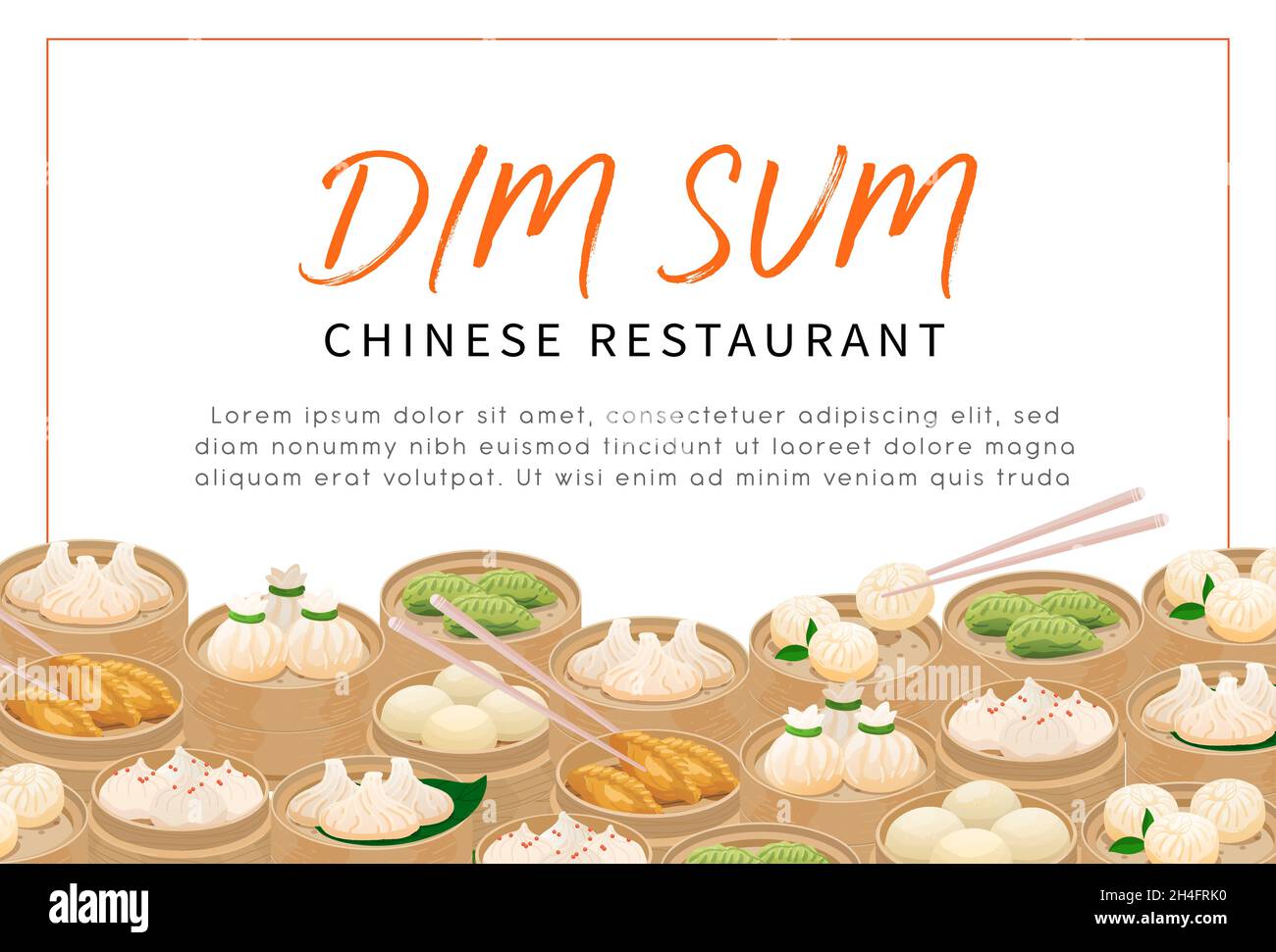 Dim Sum Dampfknödel Restaurant Flyer Vorlage, Menü Cover, Banner, Poster. Bannerdarstellung mit traditionellen chinesischen Dampfknödeln in bam Stock Vektor