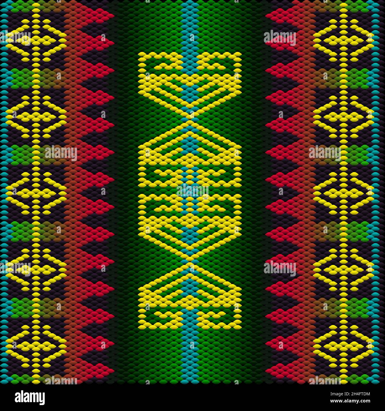 Ornament, Mosaik, ethnisch, Volksmuster. Er ist in hellen, saftigen, perfekt passenden Farben hergestellt. Stock Vektor