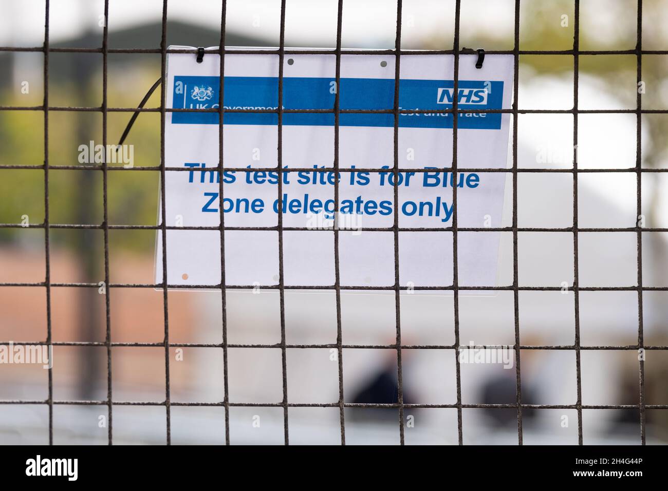 COP26 covid Testgelände für Delegierte der Blue Zone vor dem Eingang zum SEC-Campus, Glasgow, Schottland, Großbritannien Stockfoto