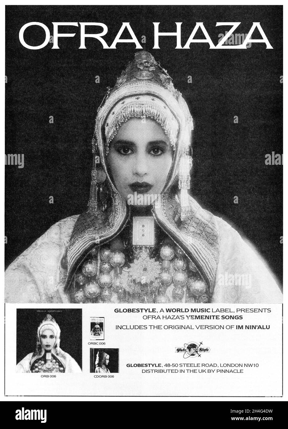 1988 Britische Werbung für das Album Yemenite Songs von Ofra Haza. Stockfoto