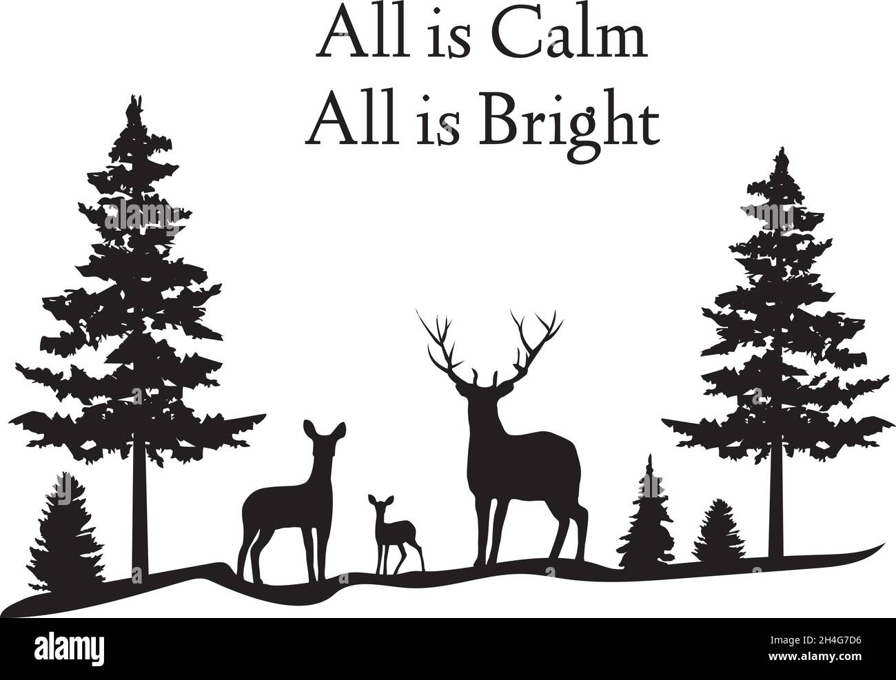 vektor-Illustration einer Hirschfamilie im Wald, alles ist ruhig, alles ist hell. Stock Vektor