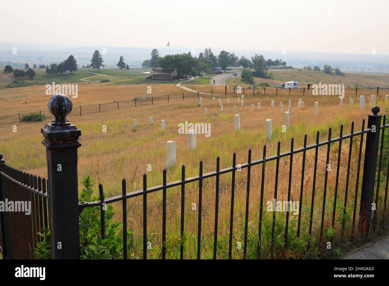 Markierungssteine markiert Soldaten des 7. Kavallerieregiments wurde während der Schlacht von Little Bighorn getötet.Little Bighorn Battlefield National Monument.Crow Agency.Montana.USA Stockfoto