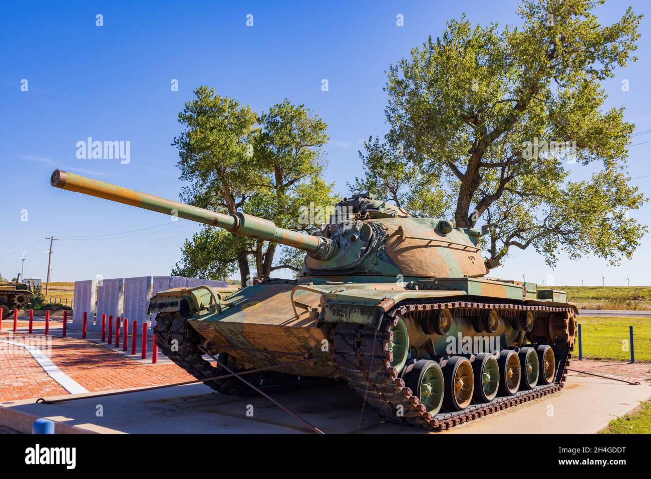 Sonnige Ansicht eines Panzers im Veterans Memorial Park in Oklahoma Stockfoto