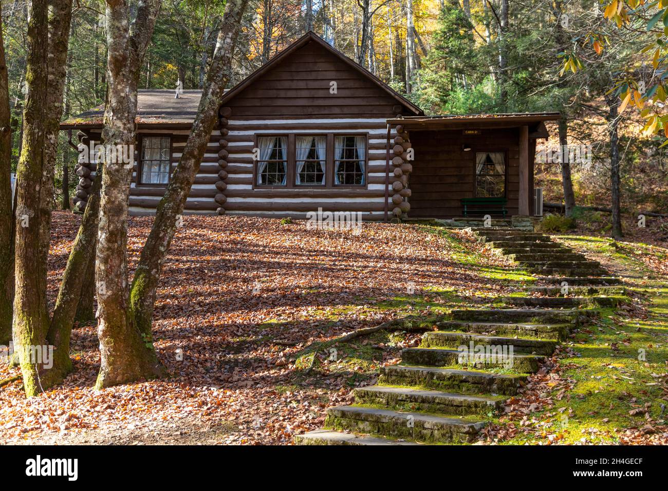 Marlinton, West Virginia - Eine Hütte, die in den 1930er Jahren vom Civilian Conservation Corps (CCC) im Watoga State Park gebaut wurde. Der CCC war ein New Deal-Programm in Stockfoto