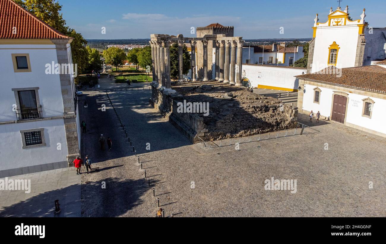 Templo Romano Évora, Buitl für den römischen Kaiser Augustus, 1. Jahrhundert n. Chr., Evora, Portugal Stockfoto