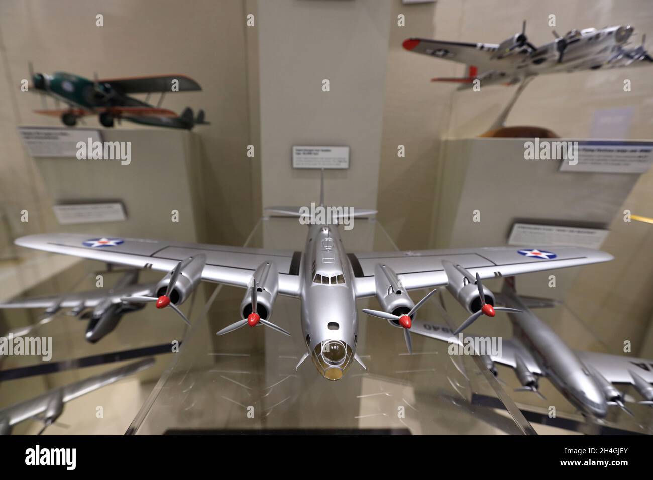 Das Modell der Boeing Y1B-17A Flying Fortress, ein Turbo-Kompressor Bomber Display in der Ausstellung der Boeing 1916-2016 Centennial Feier im Museum of History and Industry.Seattle.Washington.USA Stockfoto