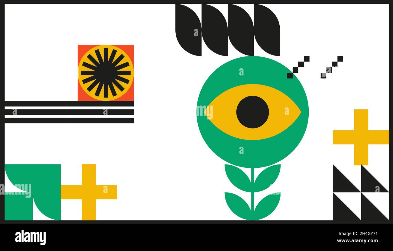 Bauhaus geometrisches Design mit Augen-Elementen. Primitive moderne Formen und Formen. Vector Innenposter, Cover, Banner. Stock Vektor
